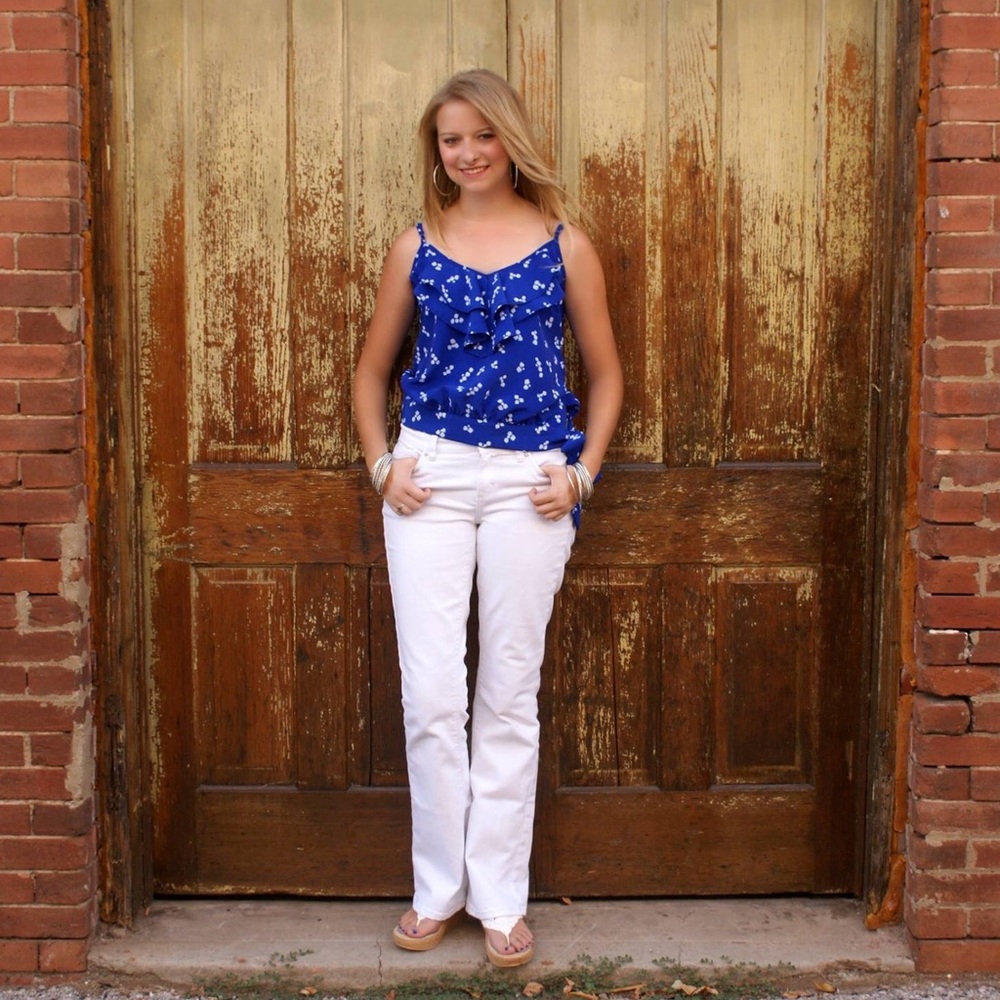 Frilly Blue and White Tank